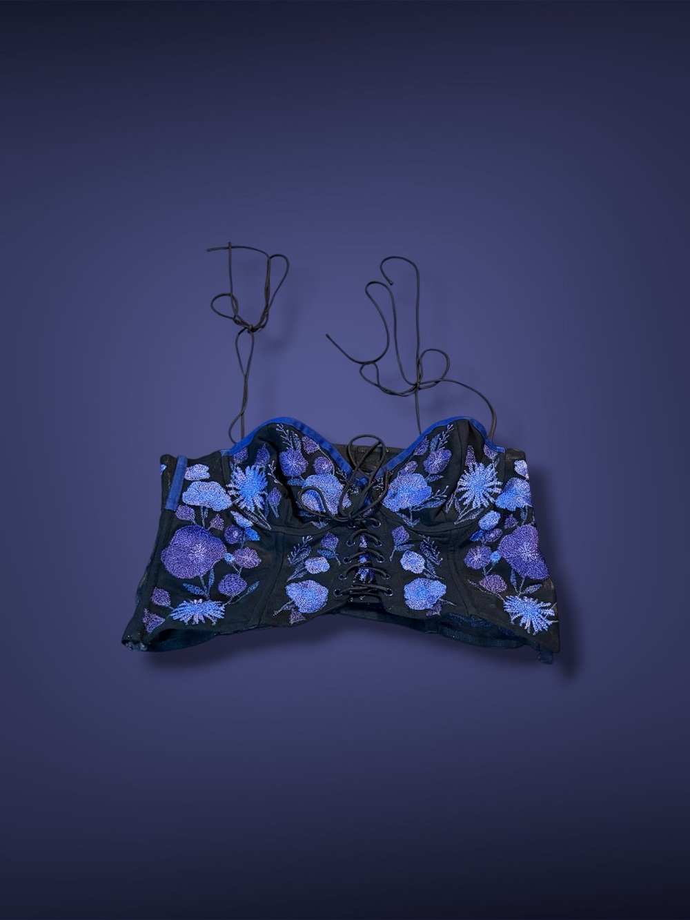 Blue Floral Lace-Up Bustier Top